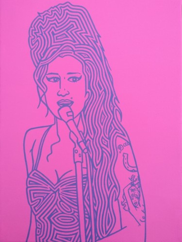 Schilderij getiteld "Amy Winehouse" door Marco Ugoni, Origineel Kunstwerk, Acryl Gemonteerd op Frame voor houten brancard