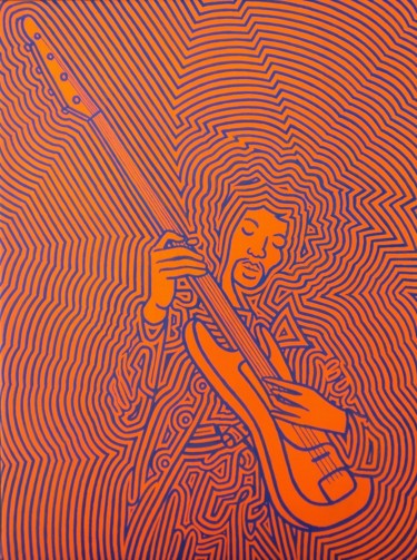 绘画 标题为“Jimi Hendrix suona…” 由Marco Ugoni, 原创艺术品, 丙烯 安装在木质担架架上