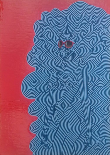 Peinture intitulée "Gli occhiali rossi" par Marco Ugoni, Œuvre d'art originale, Acrylique Monté sur Châssis en bois