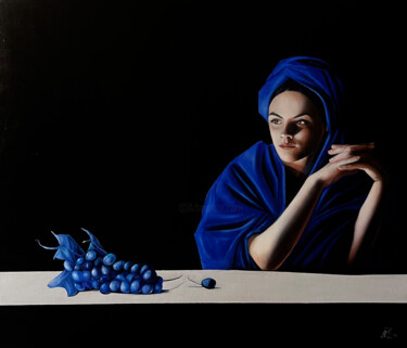 Malerei mit dem Titel "Uvas de sabor azul" von Marco Zamudio, Original-Kunstwerk, Öl Auf Holzplatte montiert