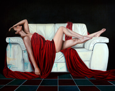 Painting titled "Sueño rojo" by Marco Zamudio, Original Artwork, Oil