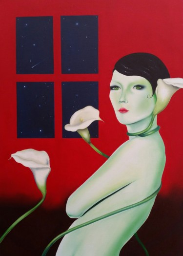 Pittura intitolato "Donna verde" da Marco Aurelio Zerilli, Opera d'arte originale, Olio