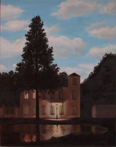Pittura intitolato "..ricordi Magritte?" da Tyler Durden, Opera d'arte originale, Olio Montato su Telaio per barella in legno