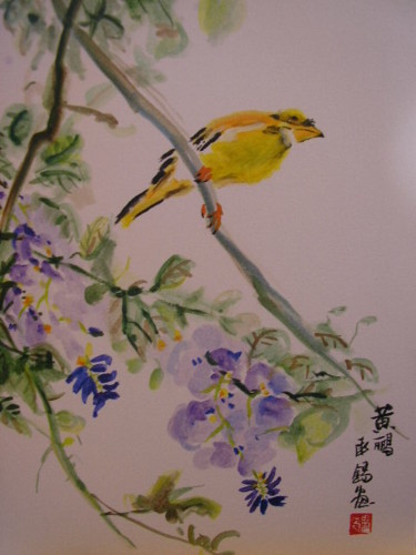 Peinture intitulée "chant d'oiseau sur…" par Marcoh, Œuvre d'art originale