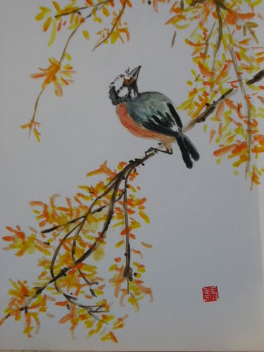 Peinture intitulée "chant d'oiseau" par Marcoh, Œuvre d'art originale