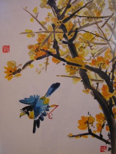 Peinture intitulée "Vol de l'oiseau bleu" par Marcoh, Œuvre d'art originale