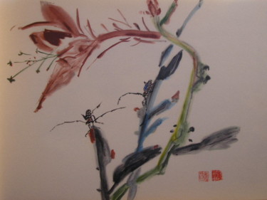 Peinture intitulée "Fleurs et insectes" par Marcoh, Œuvre d'art originale