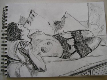 Dessin intitulée "Femme nue  sur le d…" par Marcoh, Œuvre d'art originale