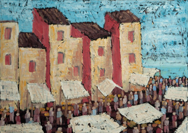 Pittura intitolato "The market" da Marco Lazzarini, Opera d'arte originale, Olio
