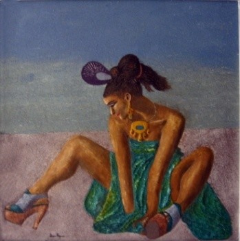 Painting titled "donna moderna 1" by Marco Mazzurana, Original Artwork, Oil