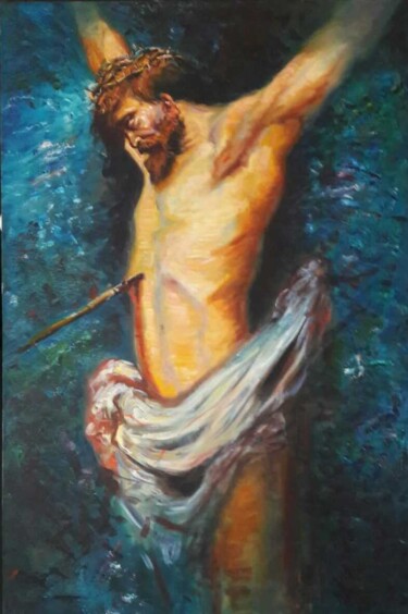 Painting titled "Cristo" by Marconi Guimarães Rosa, Original Artwork, Oil