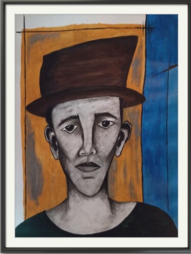 Peinture intitulée "O homem de chapeu" par Marcos Bastos, Œuvre d'art originale, Acrylique