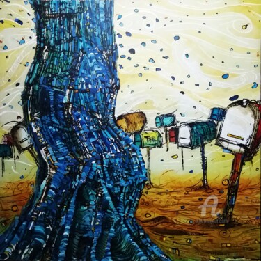 Malerei mit dem Titel "Arvore Azul" von Marcos Costa, Original-Kunstwerk, Acryl