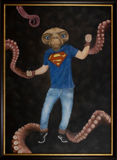 Painting titled "A stranger in a str…" by Marco Santos, Original Artwork, Oil Mounted on Wood Stretcher frame