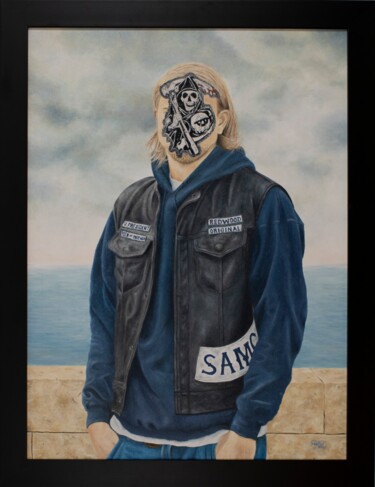 Painting titled "The son of anarchy" by Marco Santos, Original Artwork, Oil Mounted on Wood Stretcher frame