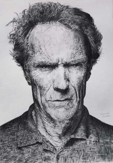 Dibujo titulada "Clint Eastwood port…" por Marcos Herrera, Obra de arte original, Lápiz