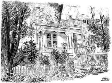 Drawing titled "Maison Kent Montréal" by Marcel Ramet, Original Artwork, Pencil