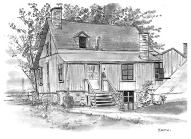 Drawing titled "Maison Canadienne" by Marcel Ramet, Original Artwork, Pencil