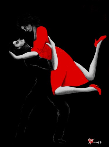 Картина под названием "Tango noir XII" - Marc Parmentier, Подлинное произведение искусства, Акрил Установлен на Деревянная р…
