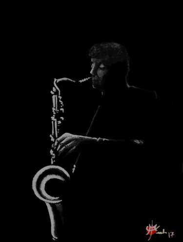 "Saxo solo" başlıklı Tablo Marc Parmentier tarafından, Orijinal sanat, Akrilik Ahşap Sedye çerçevesi üzerine monte edilmiş