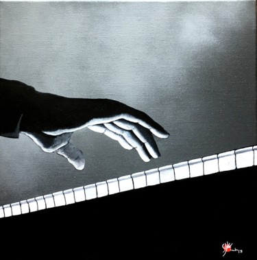 Schilderij getiteld "Piano solo" door Marc Parmentier, Origineel Kunstwerk, Acryl Gemonteerd op Frame voor houten brancard