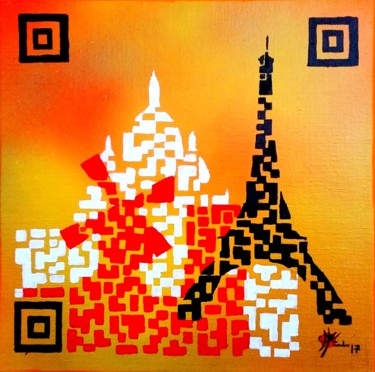 Malarstwo zatytułowany „Paris Flash code” autorstwa Marc Parmentier, Oryginalna praca, Akryl Zamontowany na Drewniana rama n…
