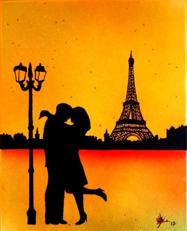 Painting titled "Amoureux de Paris" by Marc Parmentier, Original Artwork, Acrylic Mounted on artwork_cat.
