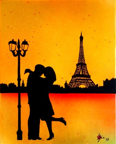 Pintura titulada "Amoureux de Paris" por Marc Parmentier, Obra de arte original, Acrílico Montado en artwork_cat.