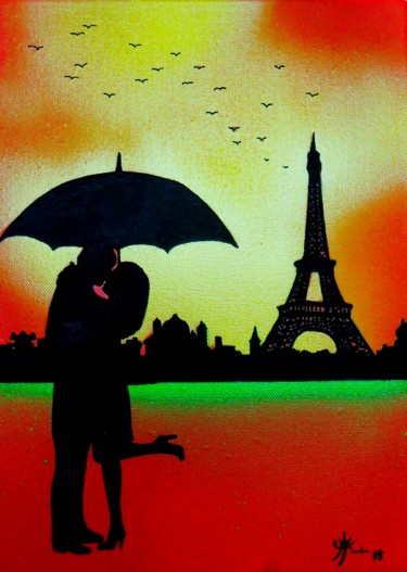 Картина под названием "Amoureux de Paris IV" - Marc Parmentier, Подлинное произведение искусства, Акрил Установлен на Деревя…