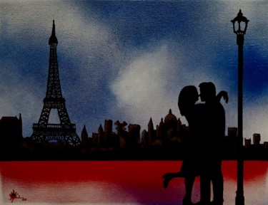 Картина под названием "Amoureux de Paris V" - Marc Parmentier, Подлинное произведение искусства, Акрил Установлен на Деревян…