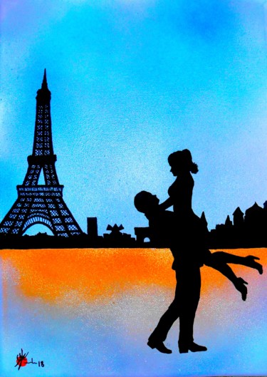 Картина под названием "Amoureux de Paris VI" - Marc Parmentier, Подлинное произведение искусства, Акрил Установлен на Деревя…