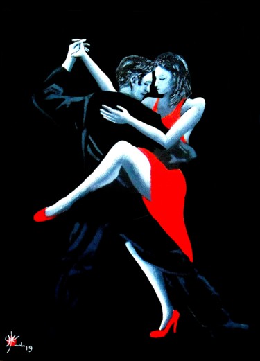 Painting titled "Tango noir XIII" by Marc Parmentier, Original Artwork, Acrylic