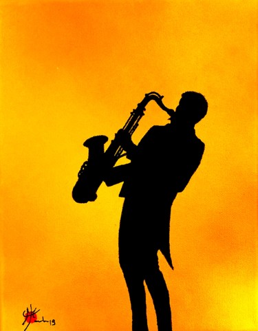 「Ombre jazz III」というタイトルの絵画 Marc Parmentierによって, オリジナルのアートワーク, スプレー式塗料 ウッドストレッチャーフレームにマウント