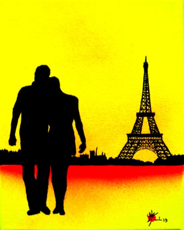 Картина под названием "Amoureux de Paris X…" - Marc Parmentier, Подлинное произведение искусства, Акрил Установлен на Деревя…