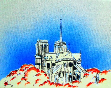 Painting titled "Notre dame II" by Marc Parmentier, Original Artwork, Acrylic Mounted on Wood Stretcher frame