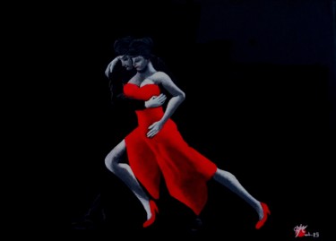 Картина под названием "Tango noir XIV" - Marc Parmentier, Подлинное произведение искусства, Акрил Установлен на Деревянная р…