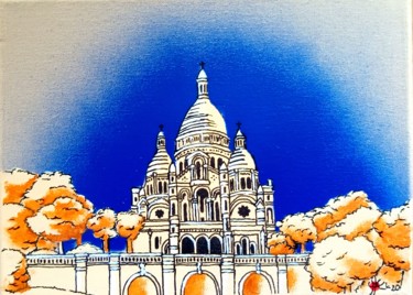 Painting titled "Sacré Choeur" by Marc Parmentier, Original Artwork, Acrylic Mounted on Wood Stretcher frame