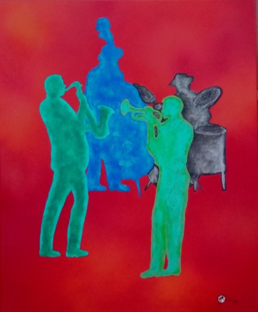 제목이 "Jazz rouge"인 미술작품 Marc Parmentier로, 원작, 아크릴 나무 들것 프레임에 장착됨