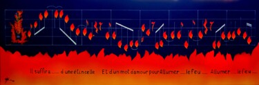 Malarstwo zatytułowany „Allumer le feu” autorstwa Marc Parmentier, Oryginalna praca, Farba w spray'u Zamontowany na Drewnian…