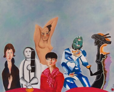 Painting titled "Marc et les belles…" by Marc Parmentier, Original Artwork, Acrylic Mounted on Wood Stretcher frame