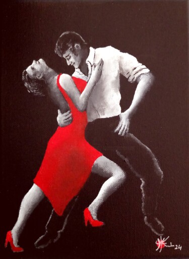 Painting titled "Tango noir XV" by Marc Parmentier, Original Artwork, Acrylic Mounted on Wood Stretcher frame