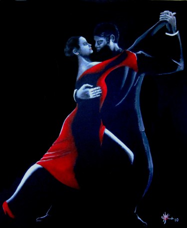 Painting titled "Rouge tango" by Marc Parmentier, Original Artwork, Acrylic Mounted on Wood Stretcher frame