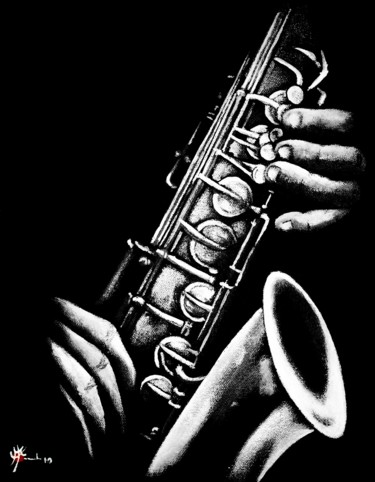 Painting titled "Sax 3" by Marc Parmentier, Original Artwork, Acrylic Mounted on Wood Stretcher frame