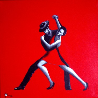 Painting titled "Tango rouge IV" by Marc Parmentier, Original Artwork, Acrylic Mounted on Wood Stretcher frame