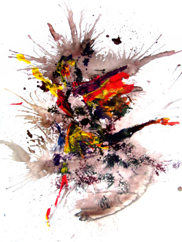 Painting titled "L'explosion" by Marc Parmentier, Original Artwork, Watercolor Mounted on Cardboard