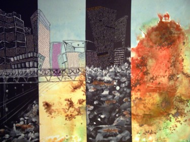 Painting titled "La défense sauvage" by Marc Parmentier, Original Artwork, Watercolor Mounted on Cardboard