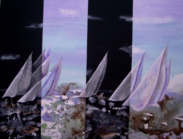 Malerei mit dem Titel "Régates" von Marc Parmentier, Original-Kunstwerk, Aquarell Auf Karton montiert