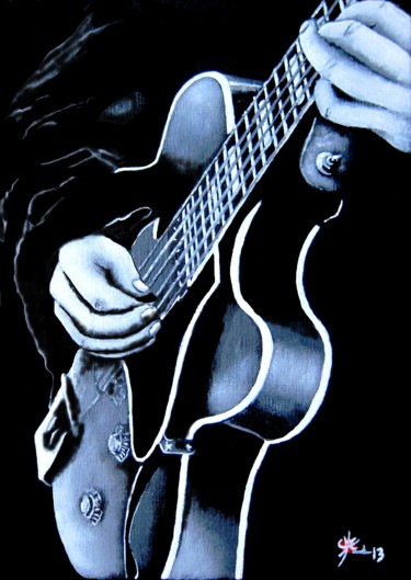 Картина под названием "Blues guitar" - Marc Parmentier, Подлинное произведение искусства, Акрил Установлен на Деревянная рам…