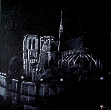 Painting titled "Notre Dame" by Marc Parmentier, Original Artwork, Acrylic Mounted on Wood Stretcher frame