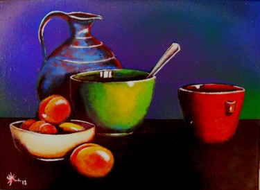 Painting titled "Goûter" by Marc Parmentier, Original Artwork, Acrylic Mounted on Wood Stretcher frame